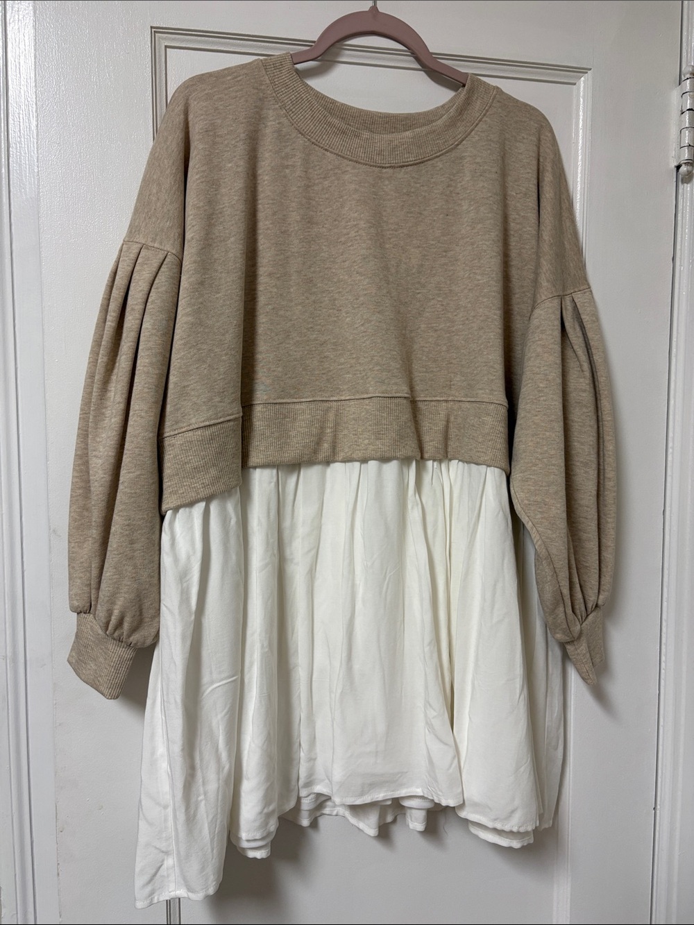 Altar'd State Beige and White Two-Tone Pullover Dress